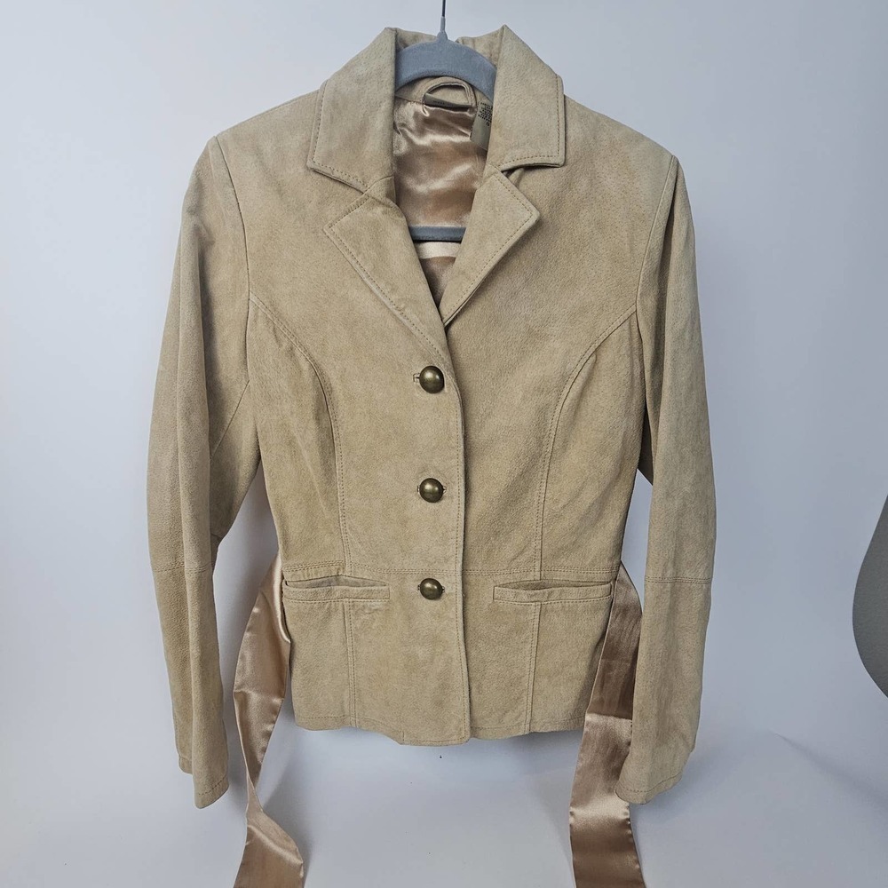 Womens Light Brown Suede jacket with Satin ribbon belt